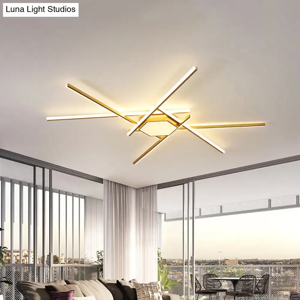 Modern Gold LED Ceiling Mounted Flush Mount Lamp with Acrylic Shade - 69"/82.5"W Linear
