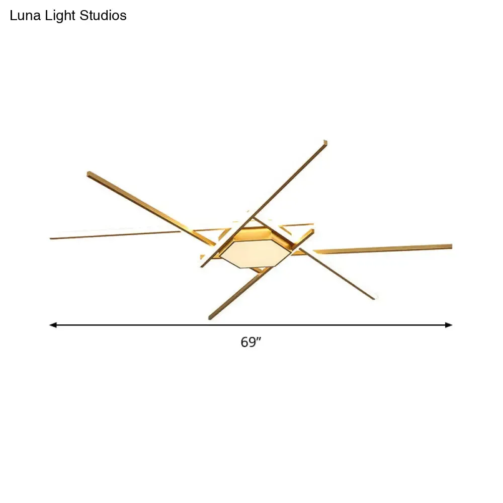 Modern Gold LED Ceiling Mounted Flush Mount Lamp with Acrylic Shade - 69"/82.5"W Linear