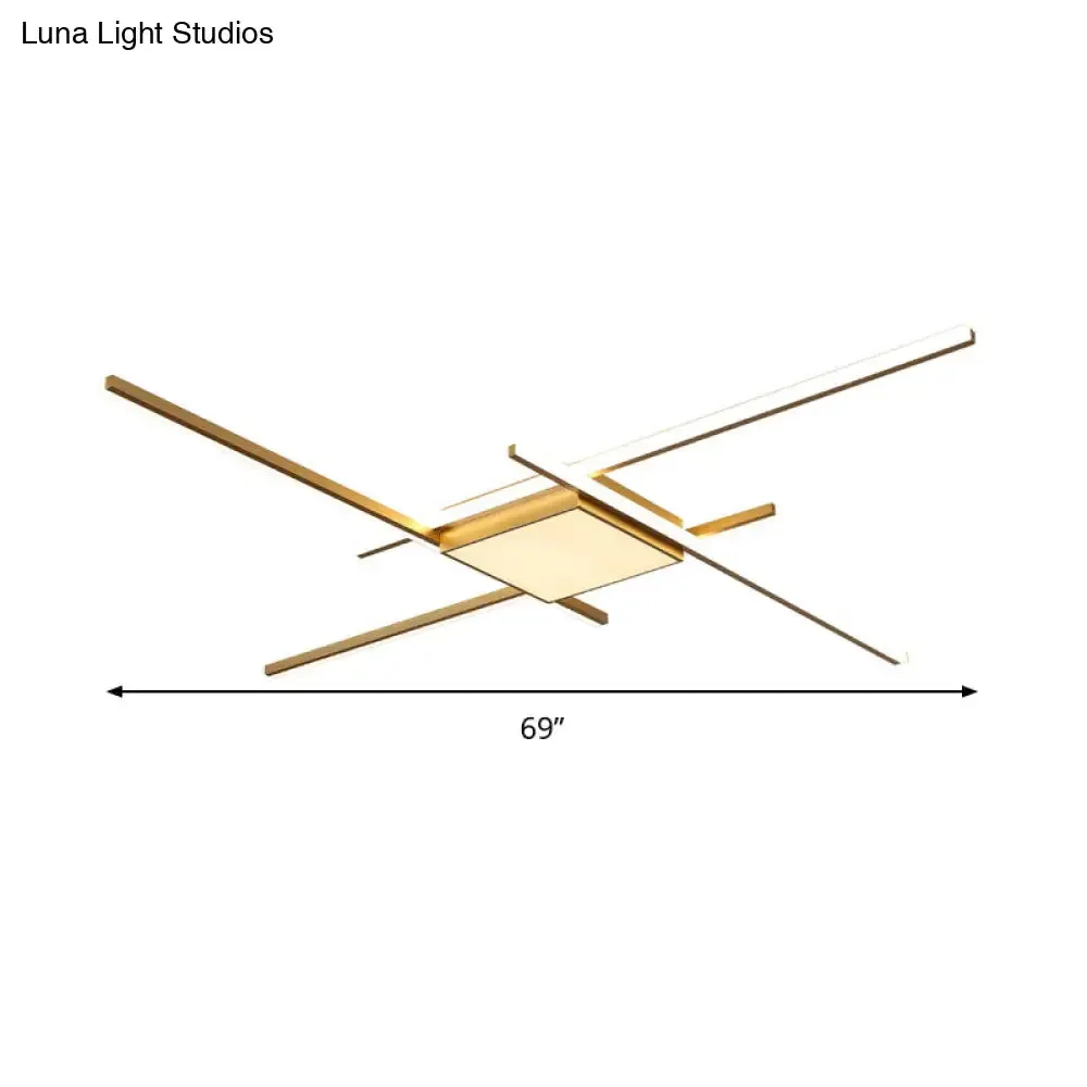 Modern Gold LED Ceiling Mounted Flush Mount Lamp with Acrylic Shade - 69"/82.5"W Linear