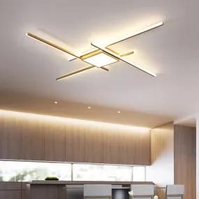 Modern Gold LED Ceiling Mounted Flush Mount Lamp with Acrylic Shade - 69"/82.5"W Linear