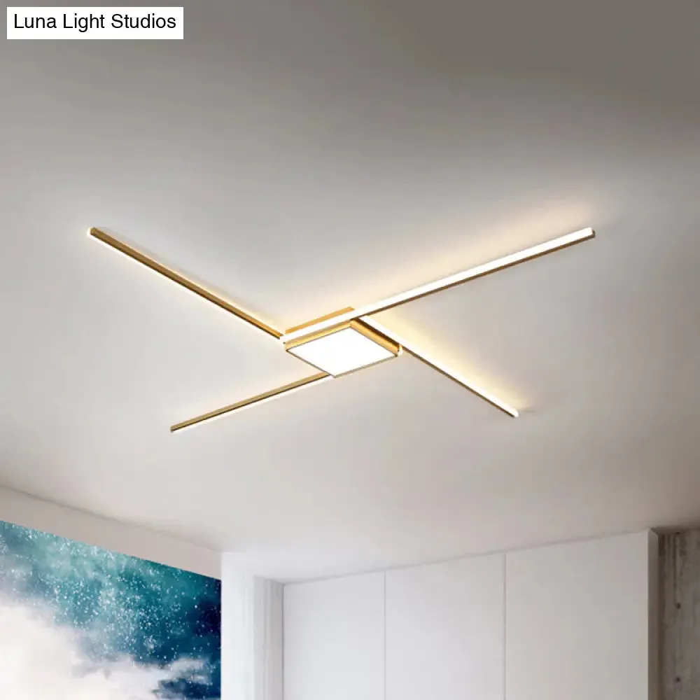 Modern Gold LED Ceiling Mounted Flush Mount Lamp with Acrylic Shade - 69"/82.5"W Linear