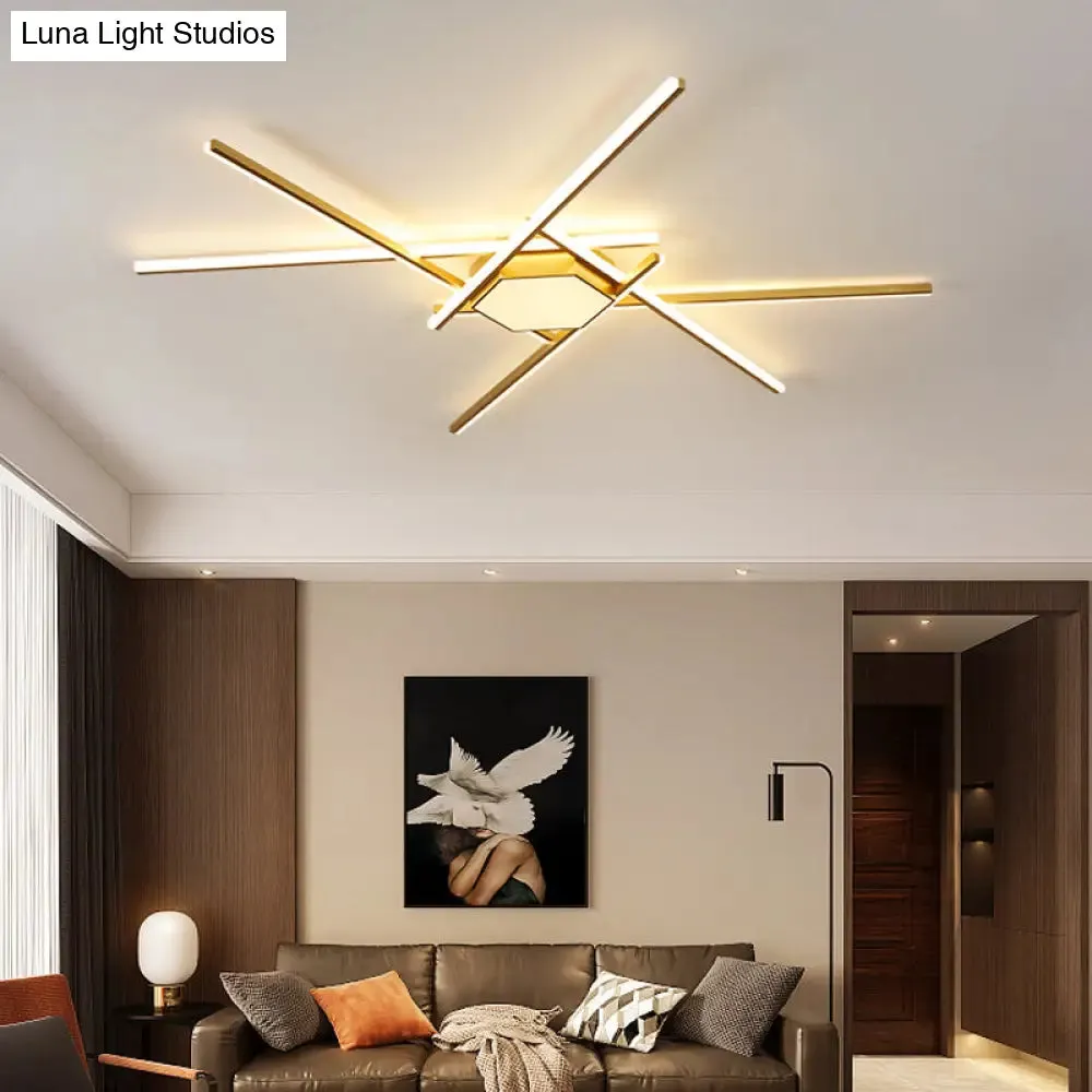 Modern Gold LED Ceiling Mounted Flush Mount Lamp with Acrylic Shade - 69"/82.5"W Linear