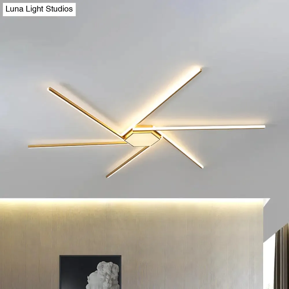 Modern Gold LED Ceiling Mounted Flush Mount Lamp with Acrylic Shade - 69"/82.5"W Linear