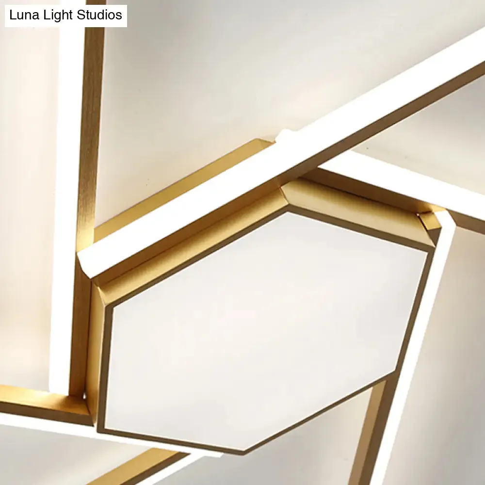 Modern Gold LED Ceiling Mounted Flush Mount Lamp with Acrylic Shade - 69"/82.5"W Linear