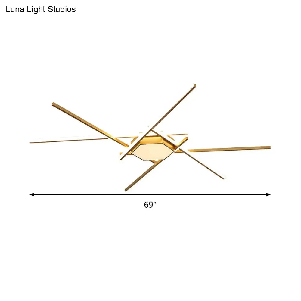 Modern Gold LED Ceiling Mounted Flush Mount Lamp with Acrylic Shade - 69"/82.5"W Linear