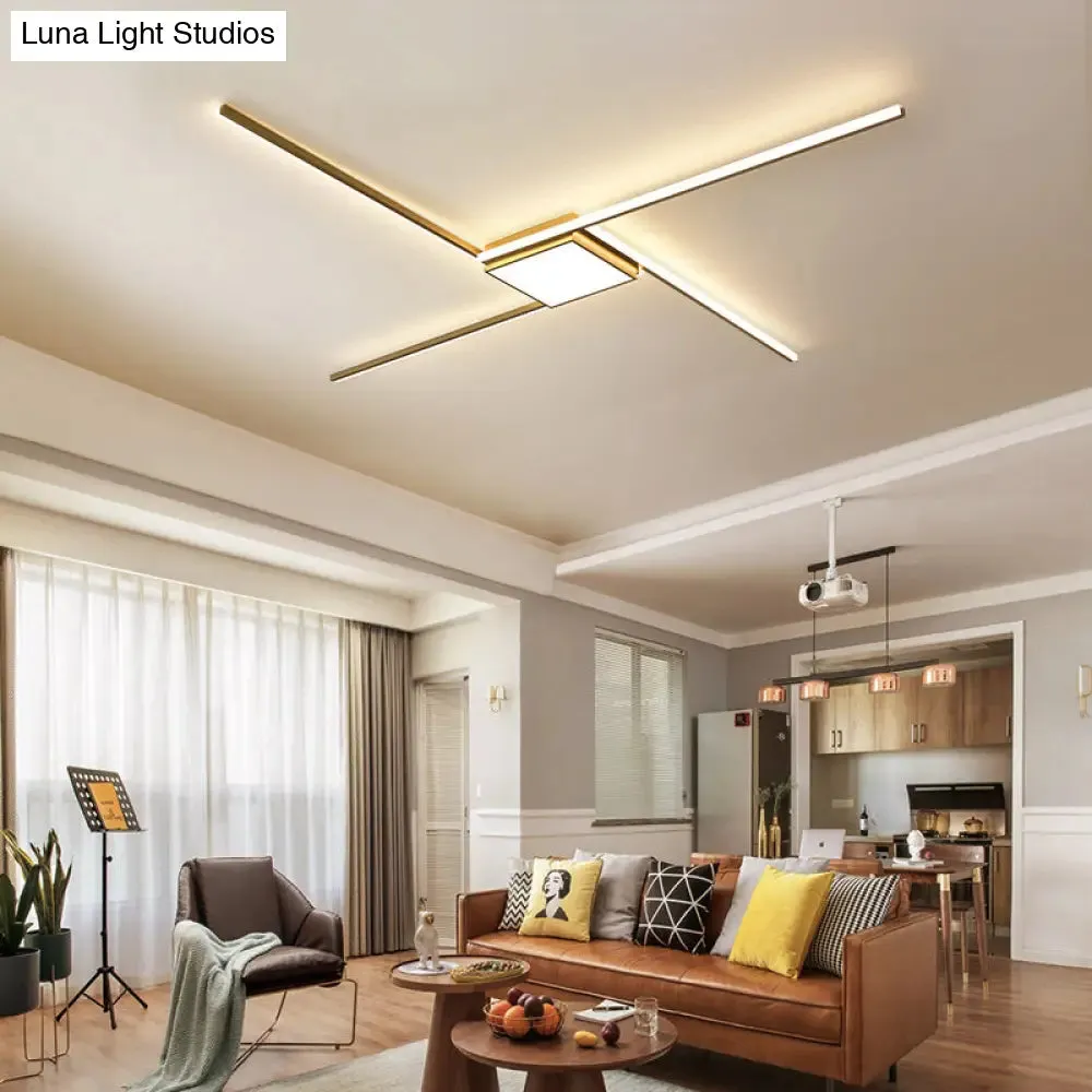Modern Gold LED Ceiling Mounted Flush Mount Lamp with Acrylic Shade - 69"/82.5"W Linear