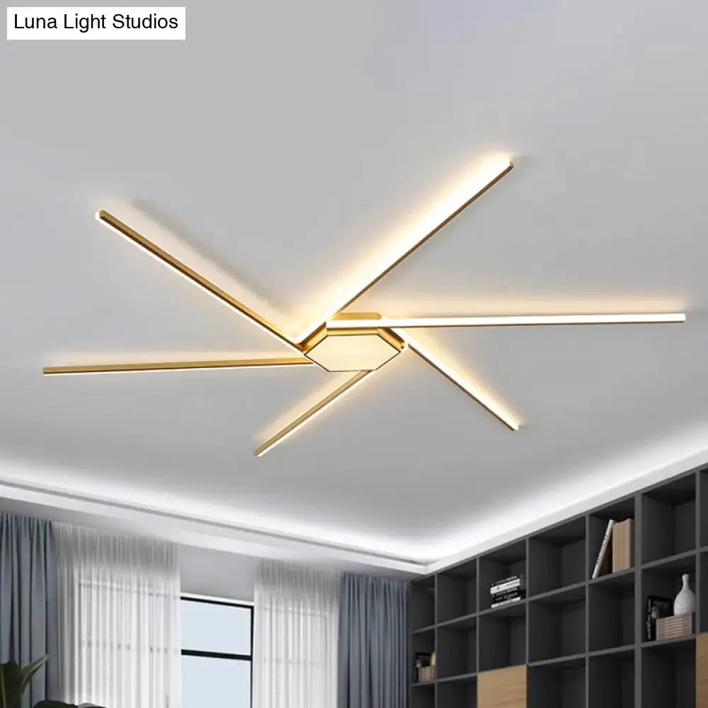 Modern Gold LED Ceiling Mounted Flush Mount Lamp with Acrylic Shade - 69"/82.5"W Linear