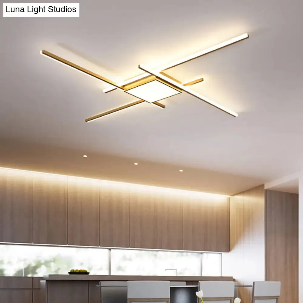 Modern Gold LED Ceiling Mounted Flush Mount Lamp with Acrylic Shade - 69"/82.5"W Linear