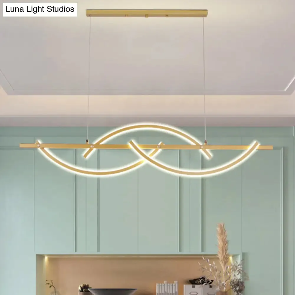 Modern Metal LED 3-Arched Line Restaurant Chandelier in Black/Gold - Warm/White Light
