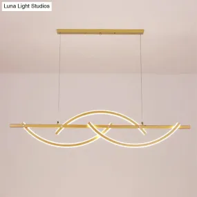 Modern Metal LED 3-Arched Line Restaurant Chandelier in Black/Gold - Warm/White Light