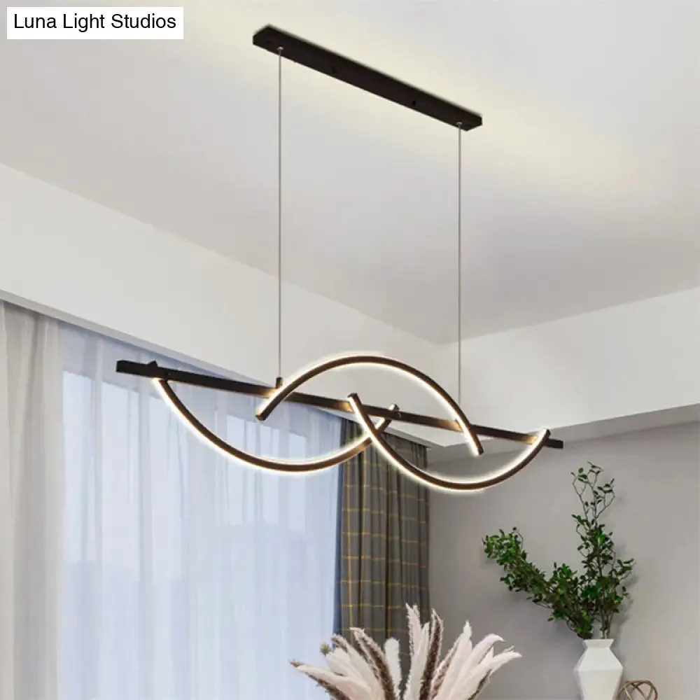 Modern Metal LED 3-Arched Line Restaurant Chandelier in Black/Gold - Warm/White Light