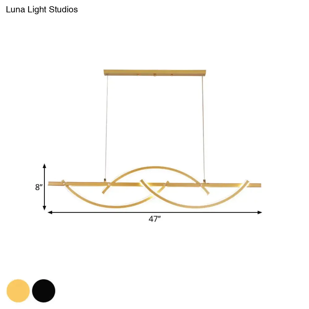 Modern Metal LED 3-Arched Line Restaurant Chandelier in Black/Gold - Warm/White Light