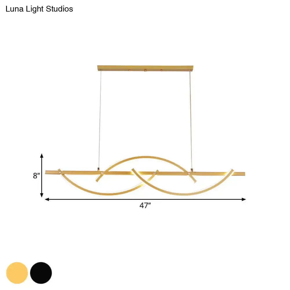 Modern Metal LED 3-Arched Line Restaurant Chandelier in Black/Gold - Warm/White Light