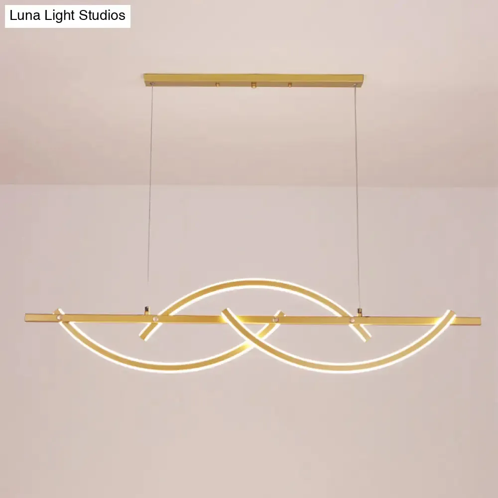 Modern Metal LED 3-Arched Line Restaurant Chandelier in Black/Gold - Warm/White Light