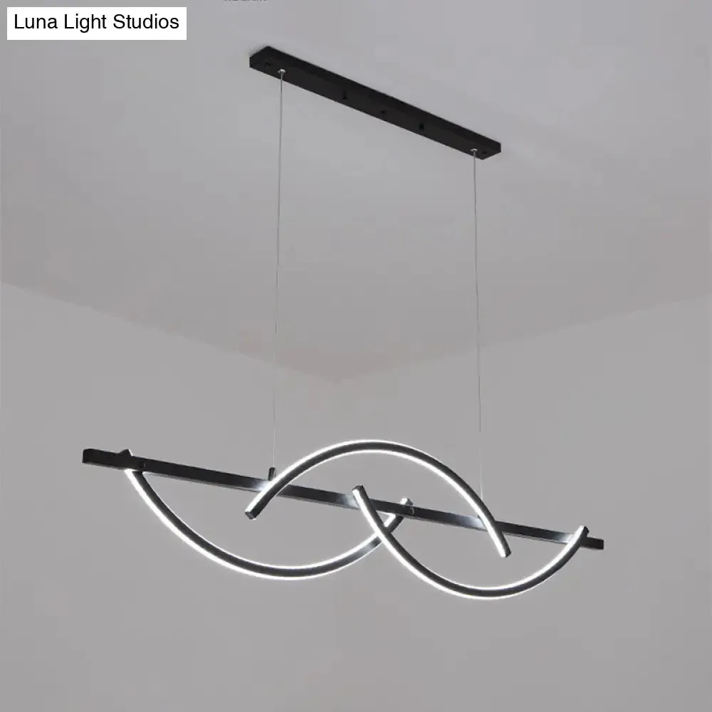 Modern Metal LED 3-Arched Line Restaurant Chandelier in Black/Gold - Warm/White Light