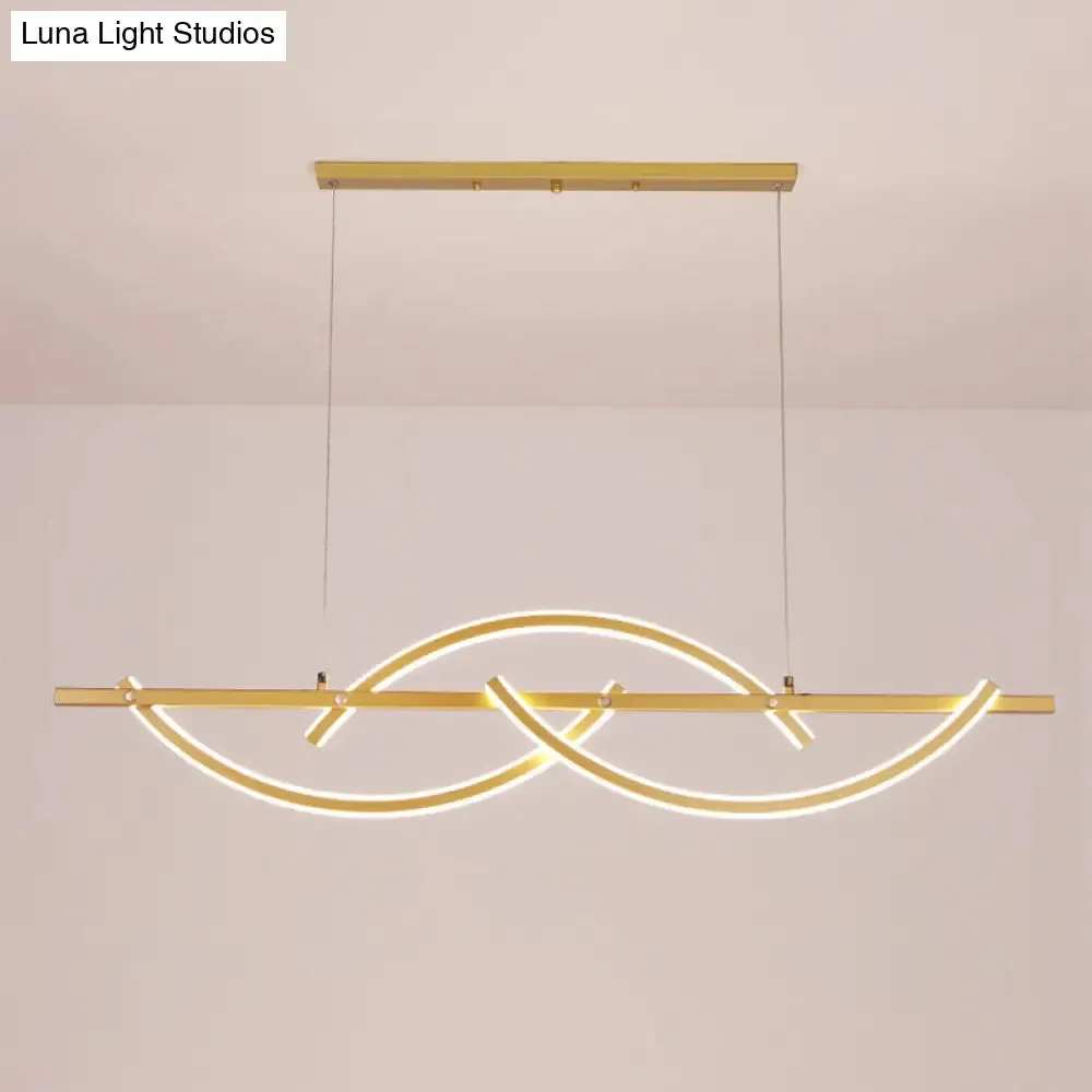 Modern Metal LED 3-Arched Line Restaurant Chandelier in Black/Gold - Warm/White Light