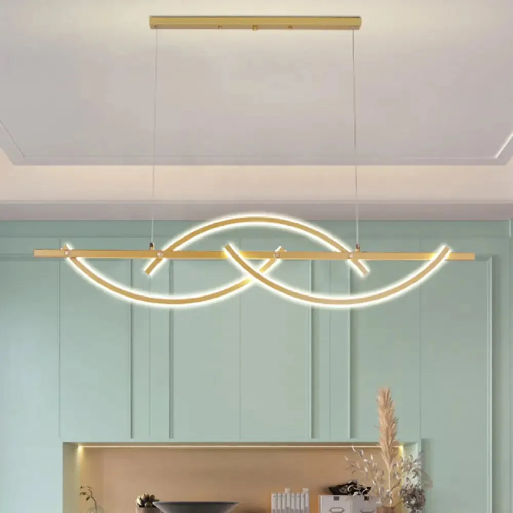 Modern Metal LED 3-Arched Line Restaurant Chandelier in Black/Gold - Warm/White Light