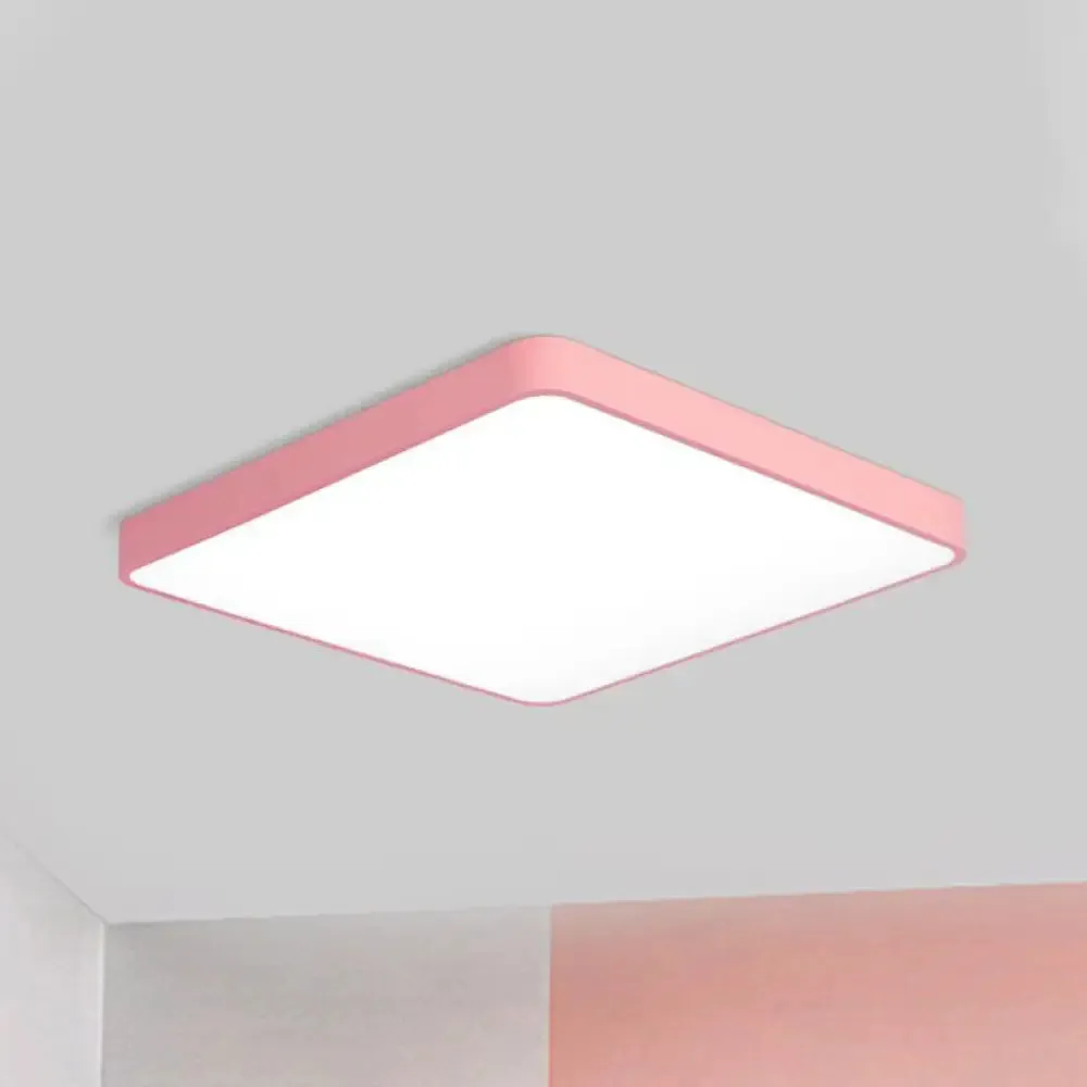 Modern Metal LED Flush Mount Ceiling Lamp in Pink, Warm/White Light (19.5"/25.5" Long)