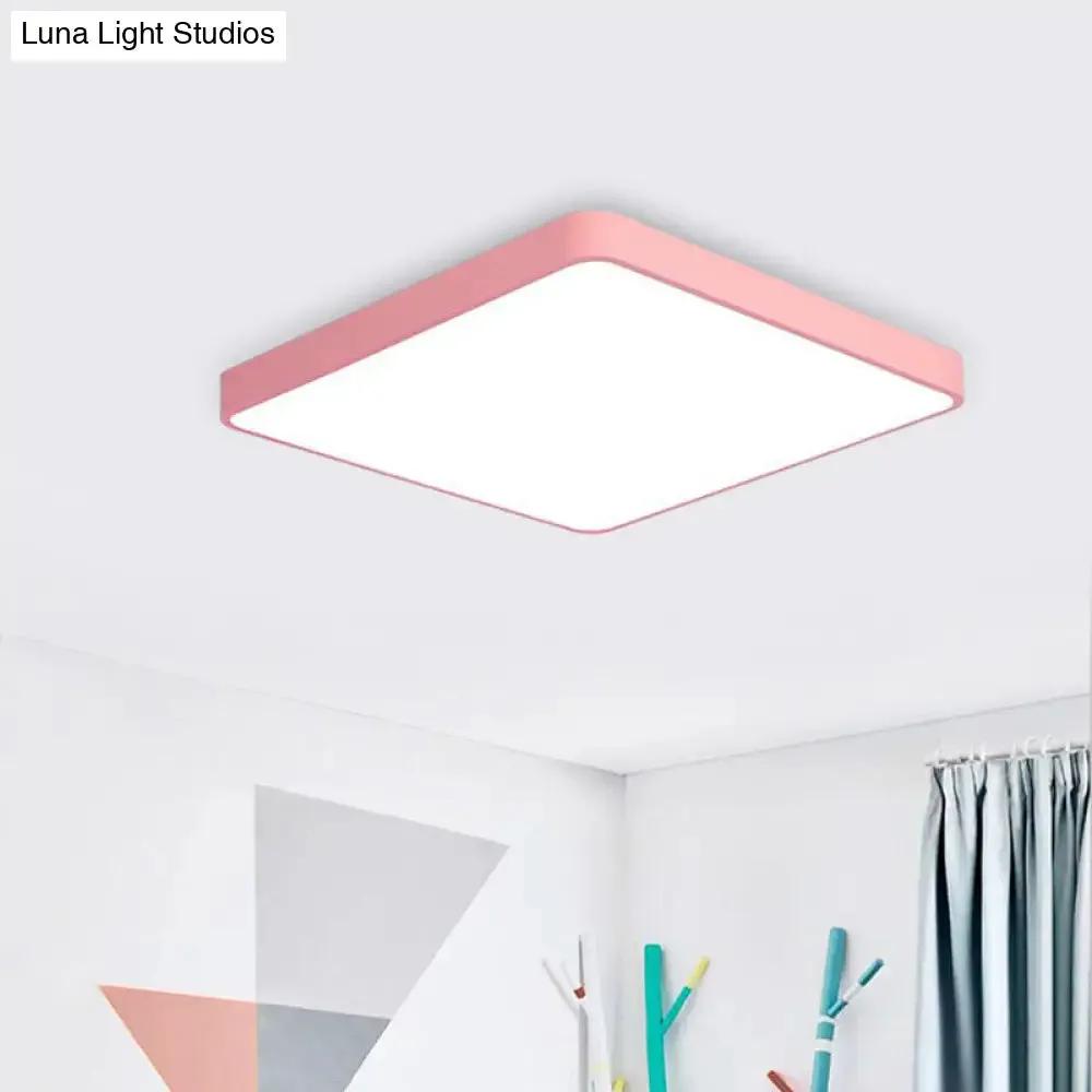 Modern Metal LED Flush Mount Ceiling Lamp in Pink, Warm/White Light (19.5"/25.5" Long)