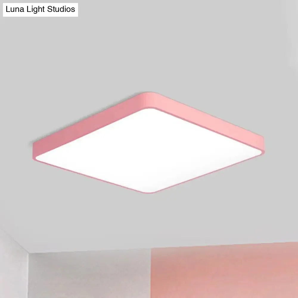 Modern Metal LED Flush Mount Ceiling Lamp in Pink, Warm/White Light (19.5"/25.5" Long)