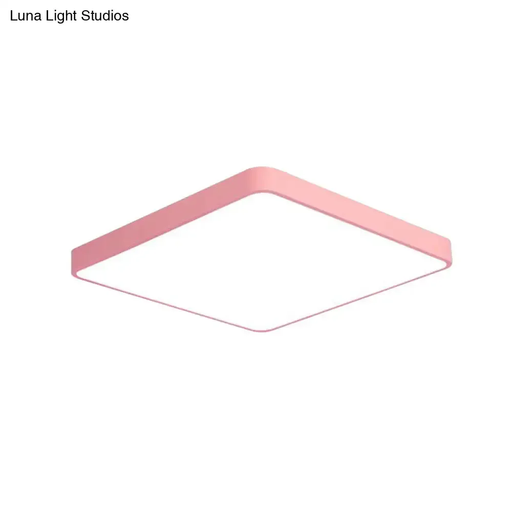 Modern Metal LED Flush Mount Ceiling Lamp in Pink, Warm/White Light (19.5"/25.5" Long)