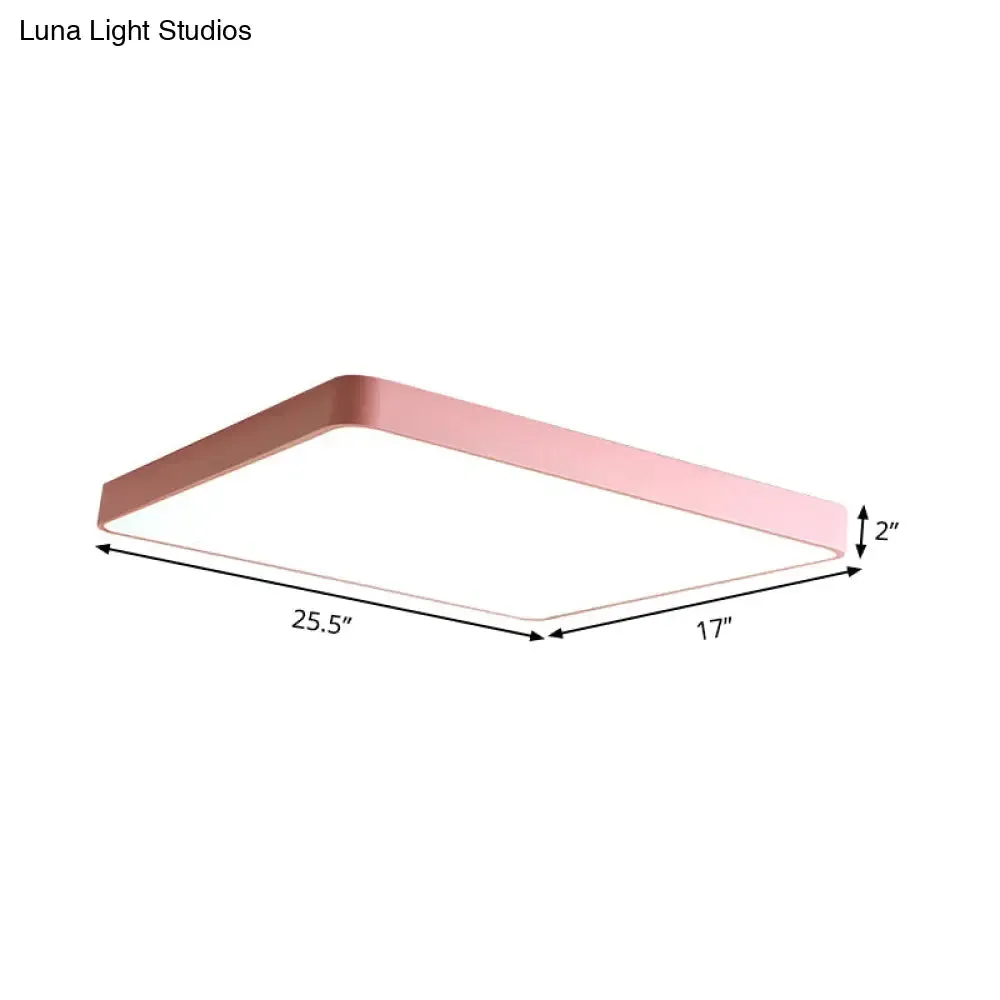 Modern Metal LED Flush Mount Ceiling Lamp in Pink, Warm/White Light (19.5"/25.5" Long)