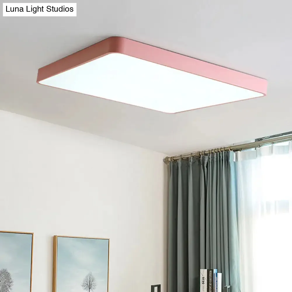 Modern Metal LED Flush Mount Ceiling Lamp in Pink, Warm/White Light (19.5"/25.5" Long)