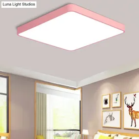 Modern Metal LED Flush Mount Ceiling Lamp in Pink, Warm/White Light (19.5"/25.5" Long)