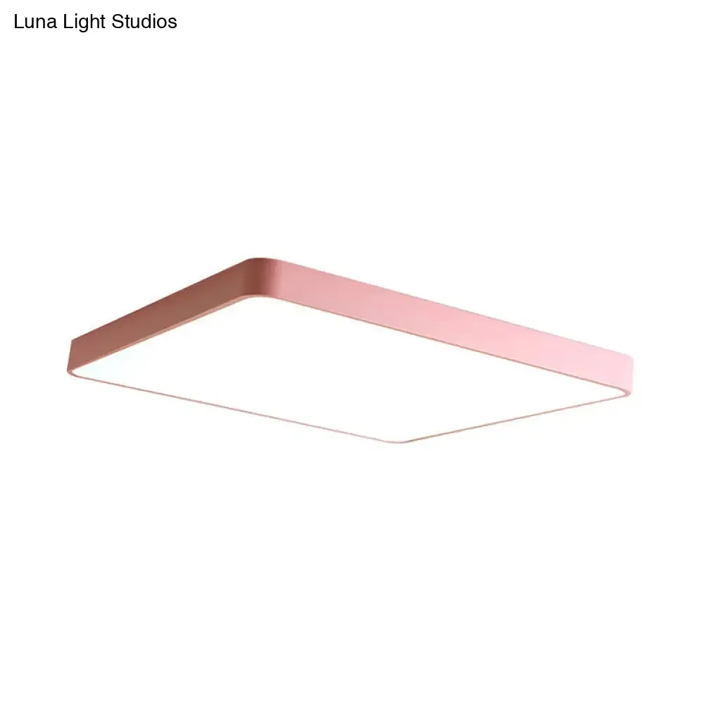 Modern Metal LED Flush Mount Ceiling Lamp in Pink, Warm/White Light (19.5"/25.5" Long)