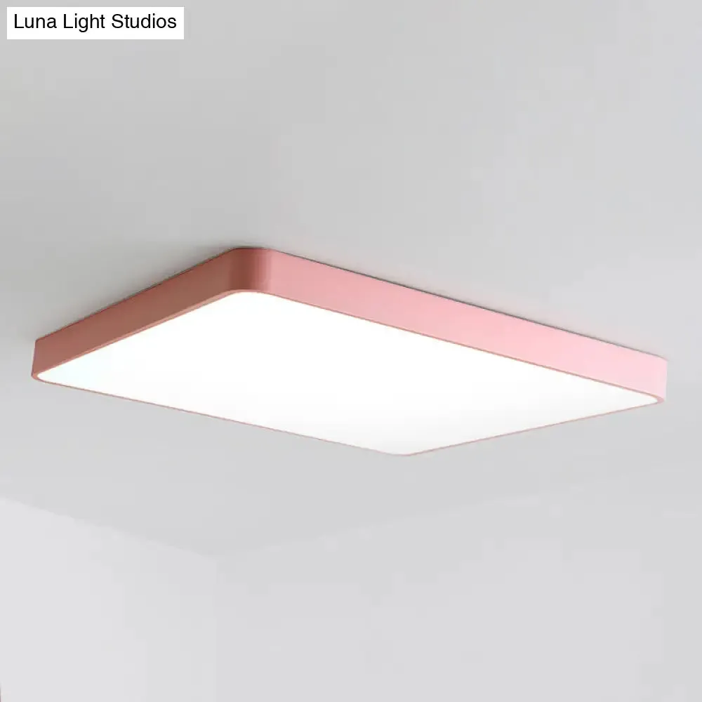 Modern Metal LED Flush Mount Ceiling Lamp in Pink, Warm/White Light (19.5"/25.5" Long)