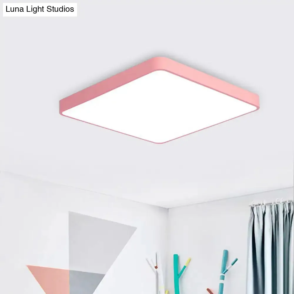 Modern Metal LED Flush Mount Ceiling Lamp in Pink, Warm/White Light (19.5"/25.5" Long)