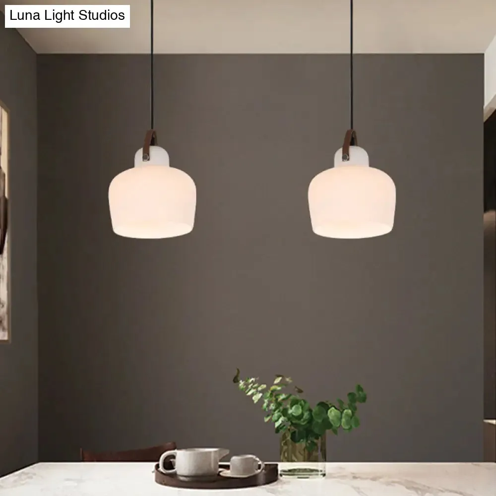 Modern Minimalist White Glass Pendant Lamp - 1 Light Hanging Lamp for Living Room