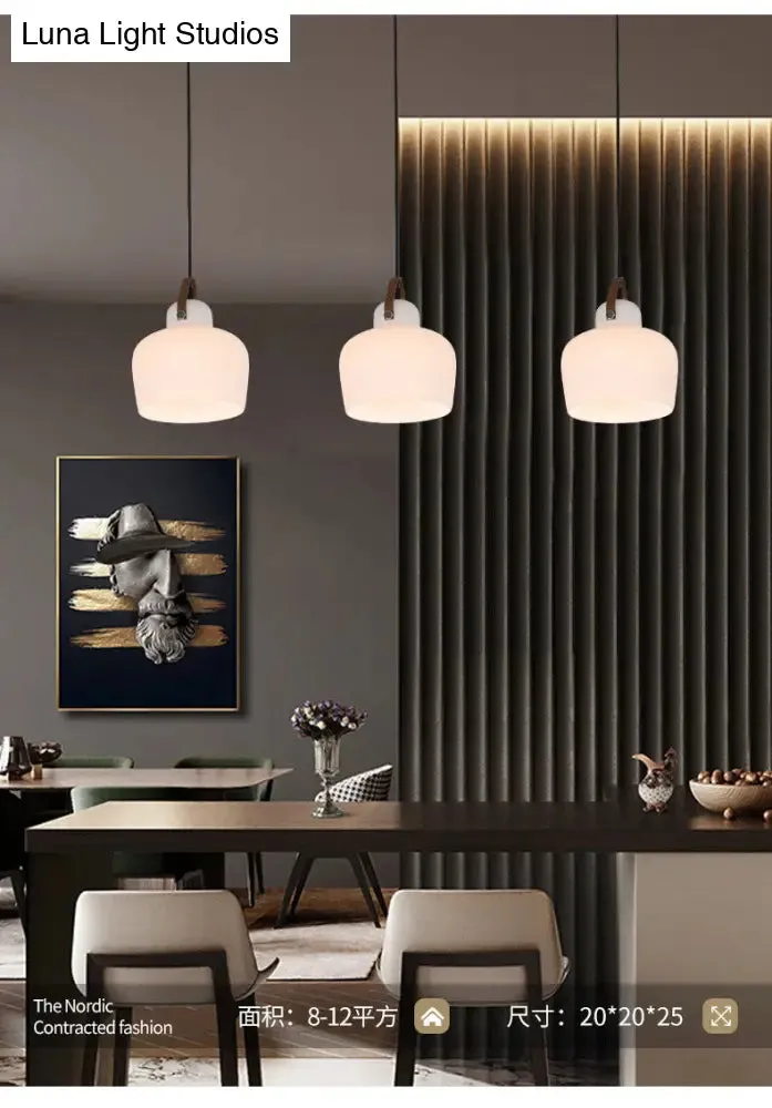 Modern Minimalist White Glass Pendant Lamp - 1 Light Hanging Lamp for Living Room