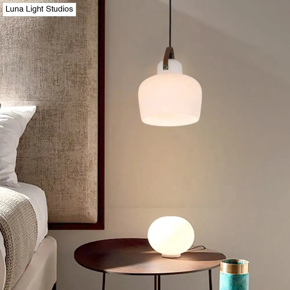 Modern Minimalist White Glass Pendant Lamp - 1 Light Hanging Lamp for Living Room