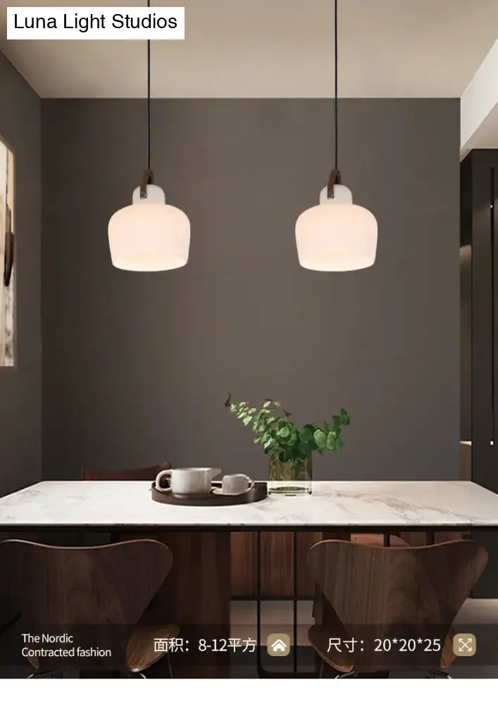 Modern Minimalist White Glass Pendant Lamp - 1 Light Hanging Lamp for Living Room
