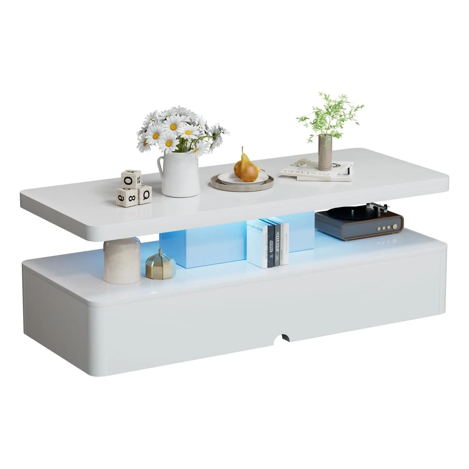 Modern Stylish Double-Layer High Gloss Coffee Table with LED Light