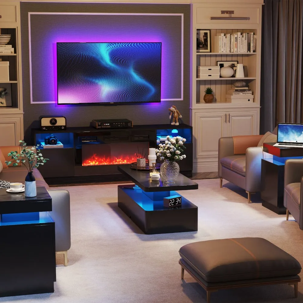 Modern Stylish Double-Layer High Gloss Coffee Table with LED Light