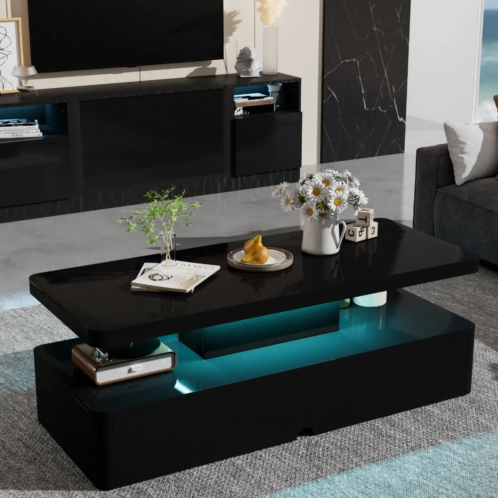 Modern Stylish Double-Layer High Gloss Coffee Table with LED Light