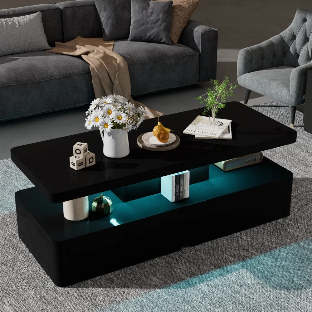 Modern Stylish Double-Layer High Gloss Coffee Table with LED Light