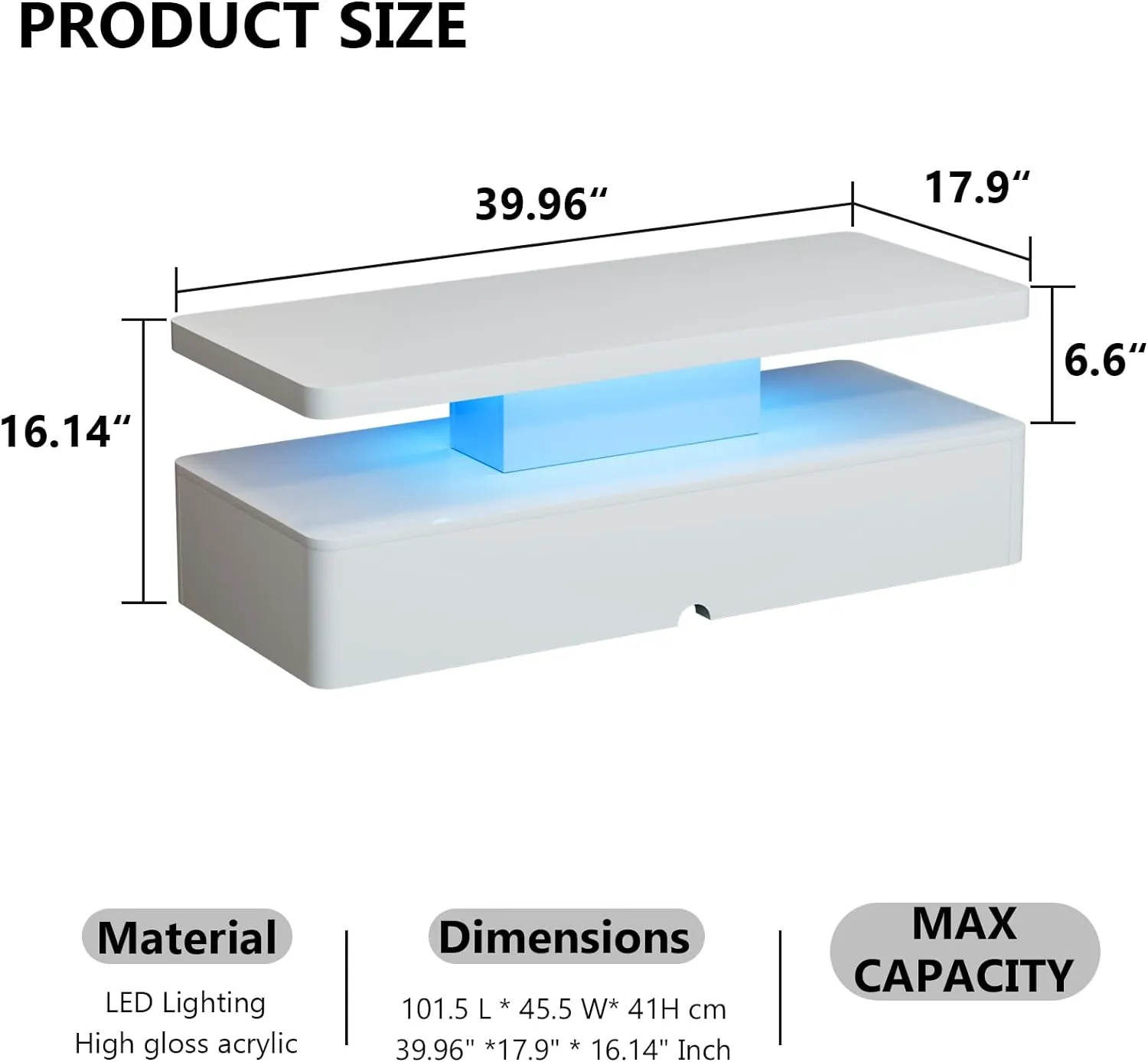 Modern Stylish Double-Layer High Gloss Coffee Table with LED Light
