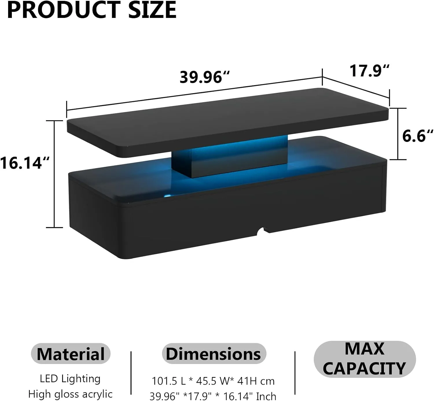 Modern Stylish Double-Layer High Gloss Coffee Table with LED Light