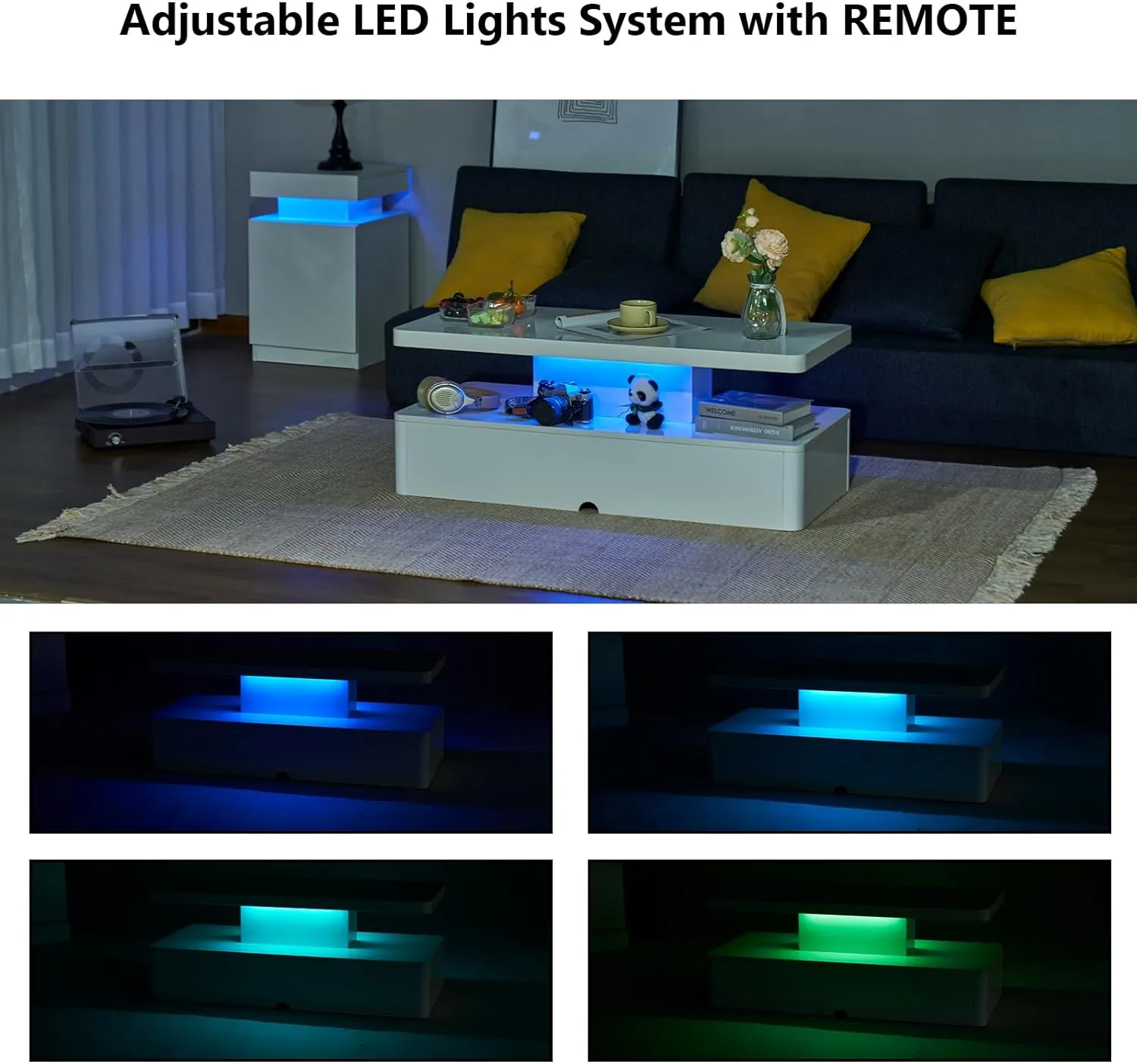 Modern Stylish Double-Layer High Gloss Coffee Table with LED Light