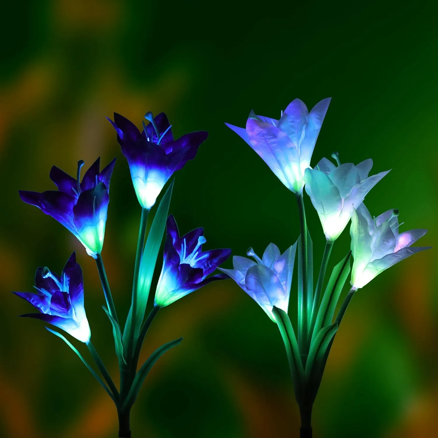 New-Upgraded Artificial Lily Solar Garden Stake Lights (2 Packs of 8 Lilies)