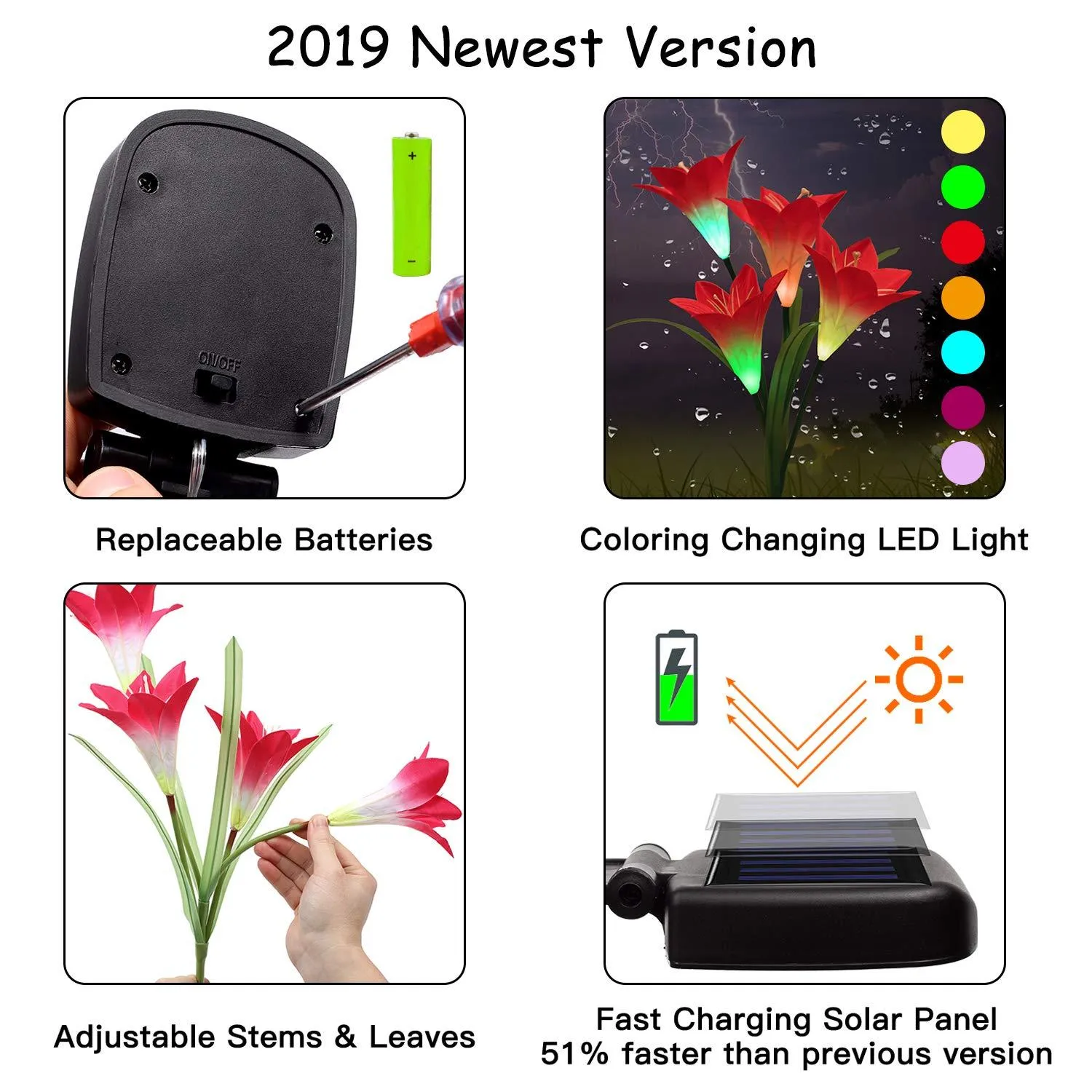New-Upgraded Artificial Lily Solar Garden Stake Lights (2 Packs of 8 Lilies)