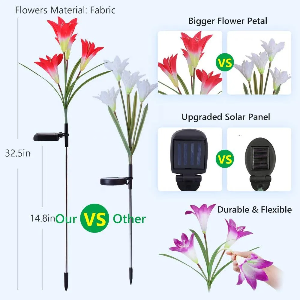 New-Upgraded Artificial Lily Solar Garden Stake Lights (2 Packs of 8 Lilies)