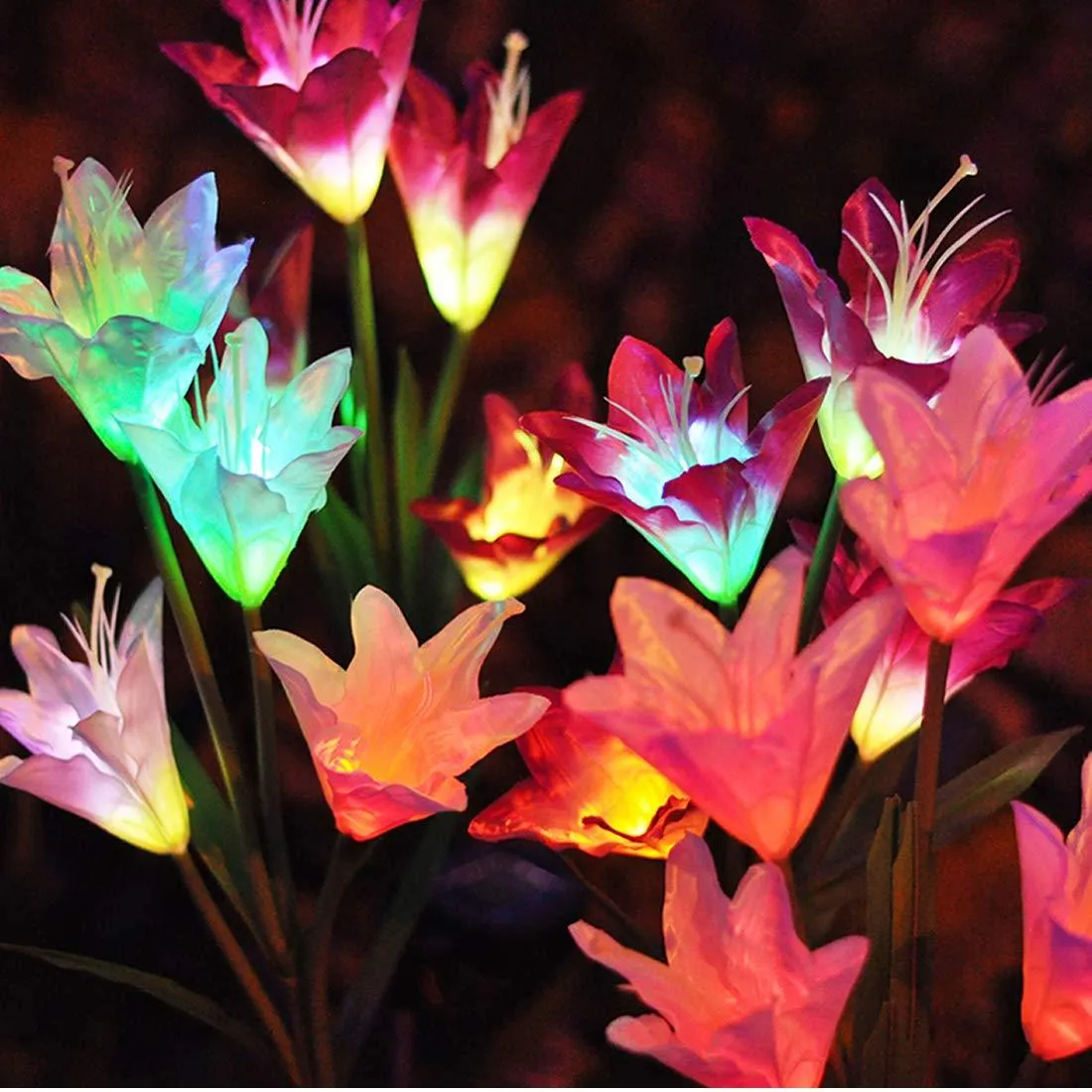 New-Upgraded Artificial Lily Solar Garden Stake Lights (2 Packs of 8 Lilies)