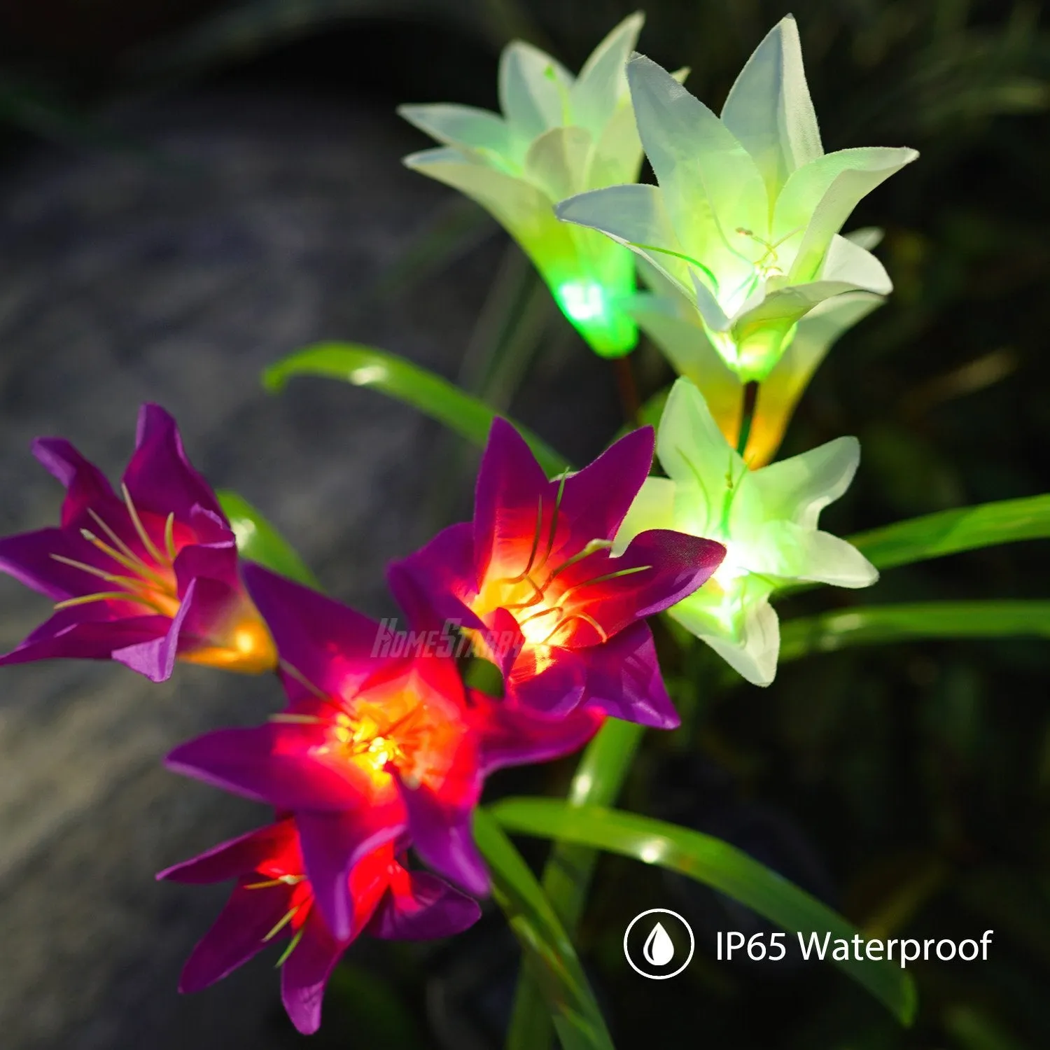 New-Upgraded Artificial Lily Solar Garden Stake Lights (2 Packs of 8 Lilies)