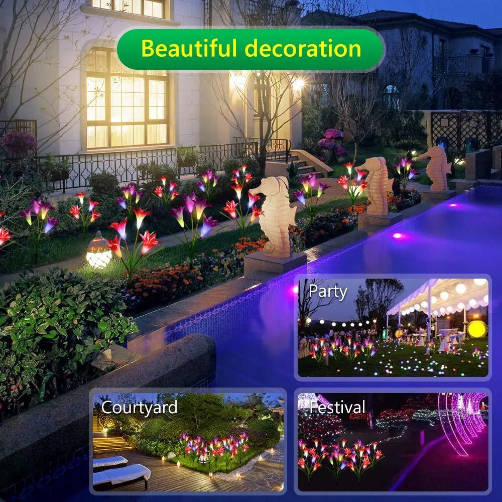 New-Upgraded Artificial Lily Solar Garden Stake Lights (2 Packs of 8 Lilies)