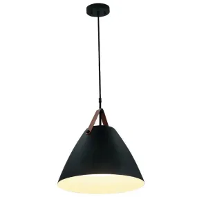 Nordic Design Pendant Light with Leather Strap, 1400 Lumens, 25W, CCT Selectable, 120V, Black or White Finish