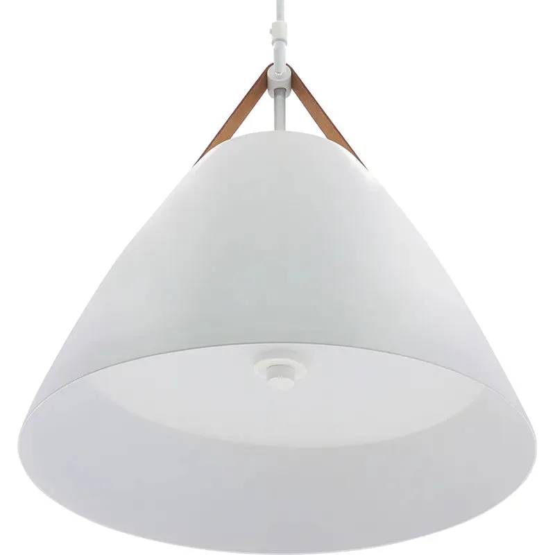 Nordic Design Pendant Light with Leather Strap, 1400 Lumens, 25W, CCT Selectable, 120V, Black or White Finish